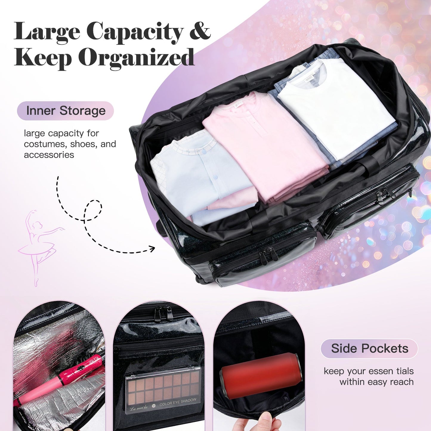 Advwin 26Inch Rolling Dance Bag with Garment Rack