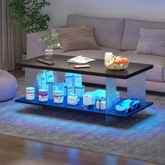 Advwin LED Coffee Table with Open Display Shelf