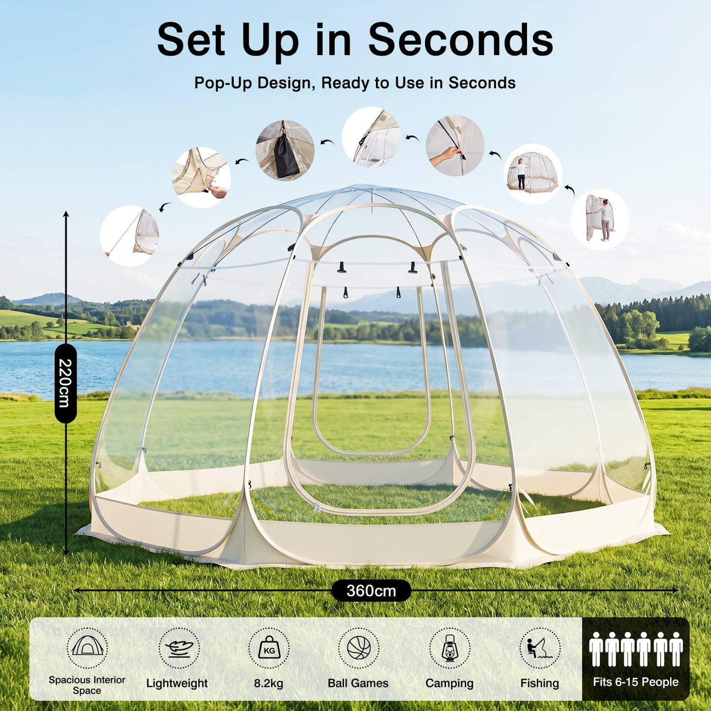 Advwin 6-15 Person Clear Bubble Dome Tent with Windows