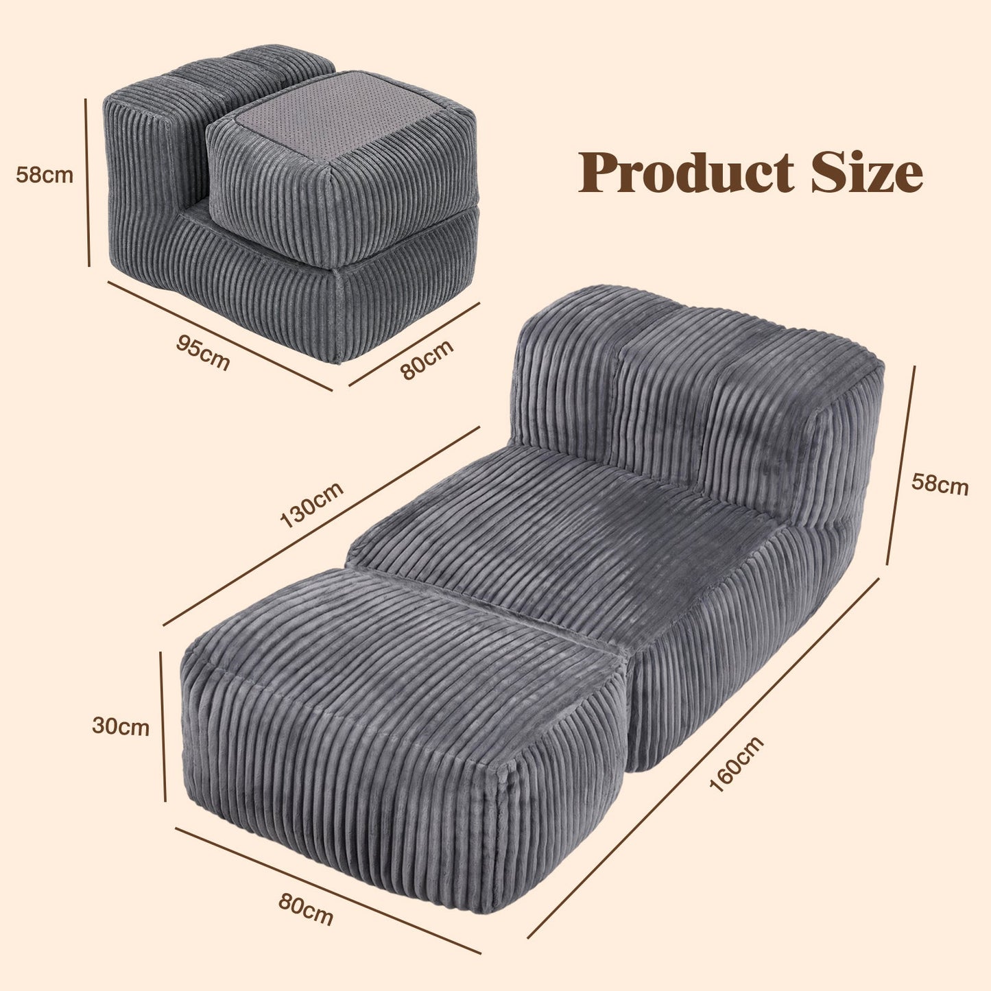 Advwin Bean Bag Floor Sofa w/ High-Density Foam