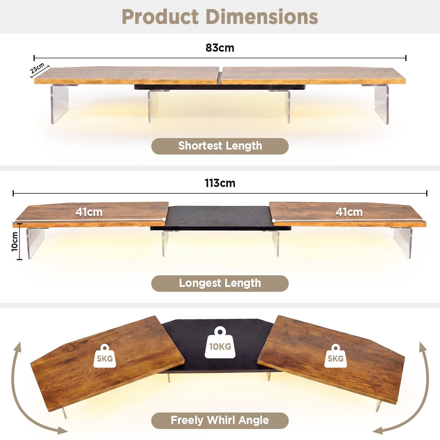 Advwin 113cm LED Dual Monitor Stand w/ Acrylic Leg