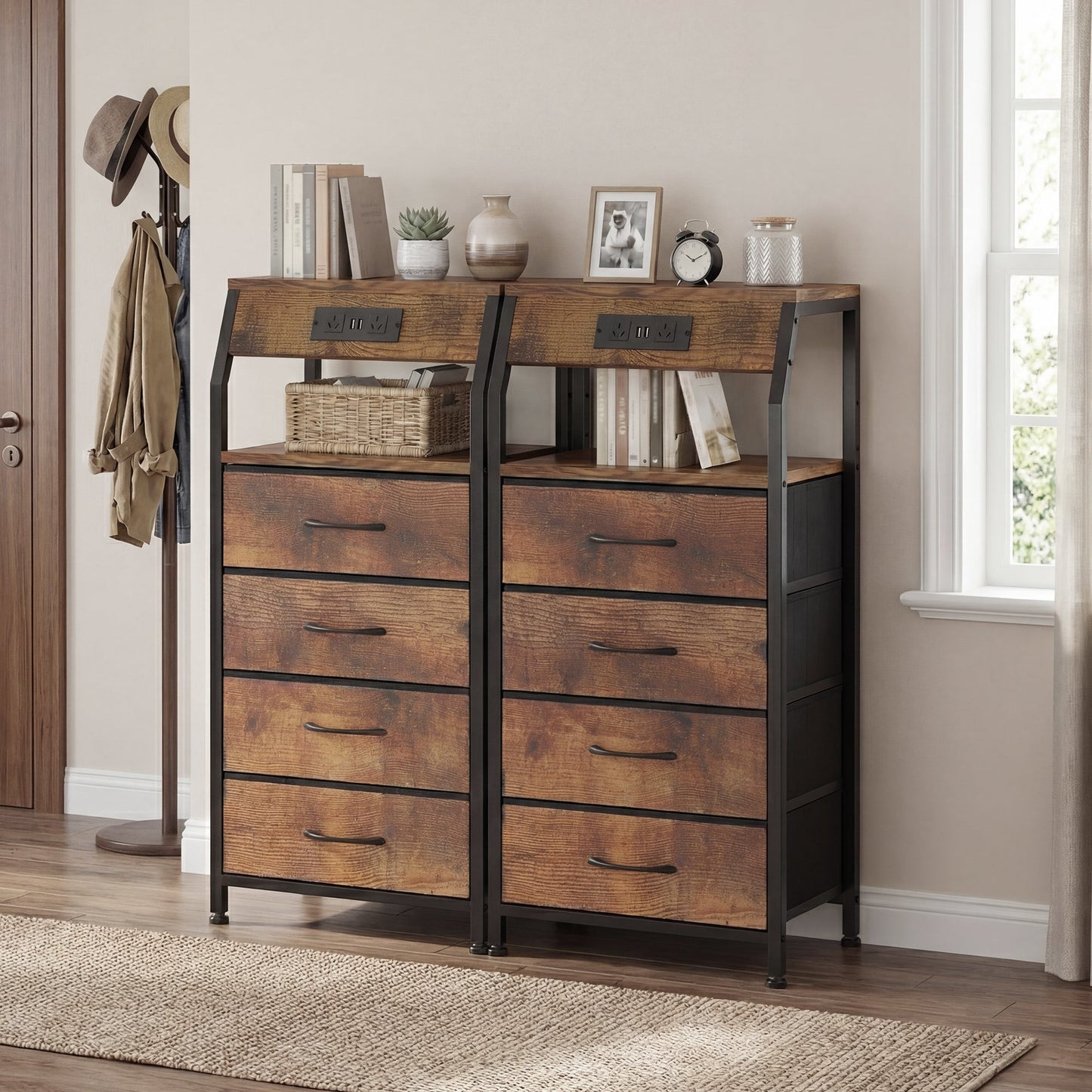 Advwin Set of 2 Bedside Table with 4 Drawers