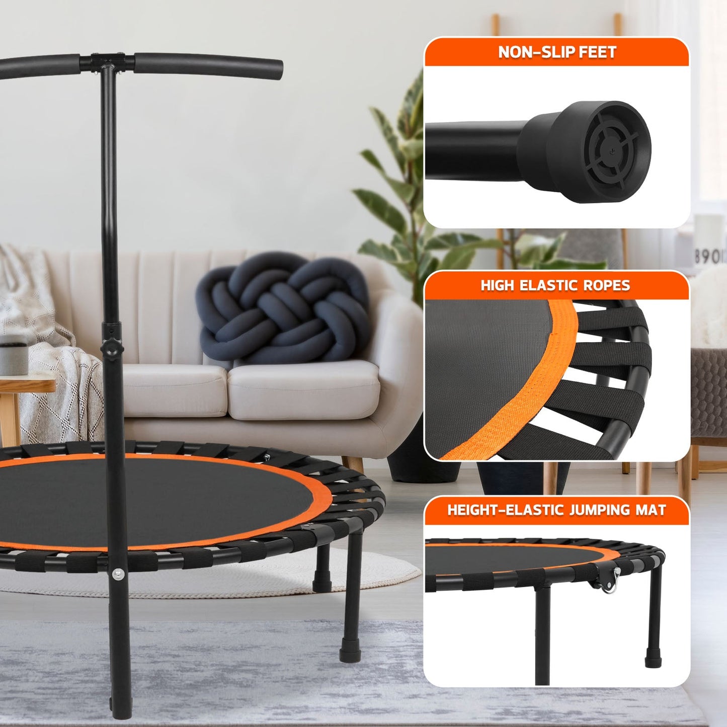 Advwin 50" Mini Trampoline w/Adjustable Handle