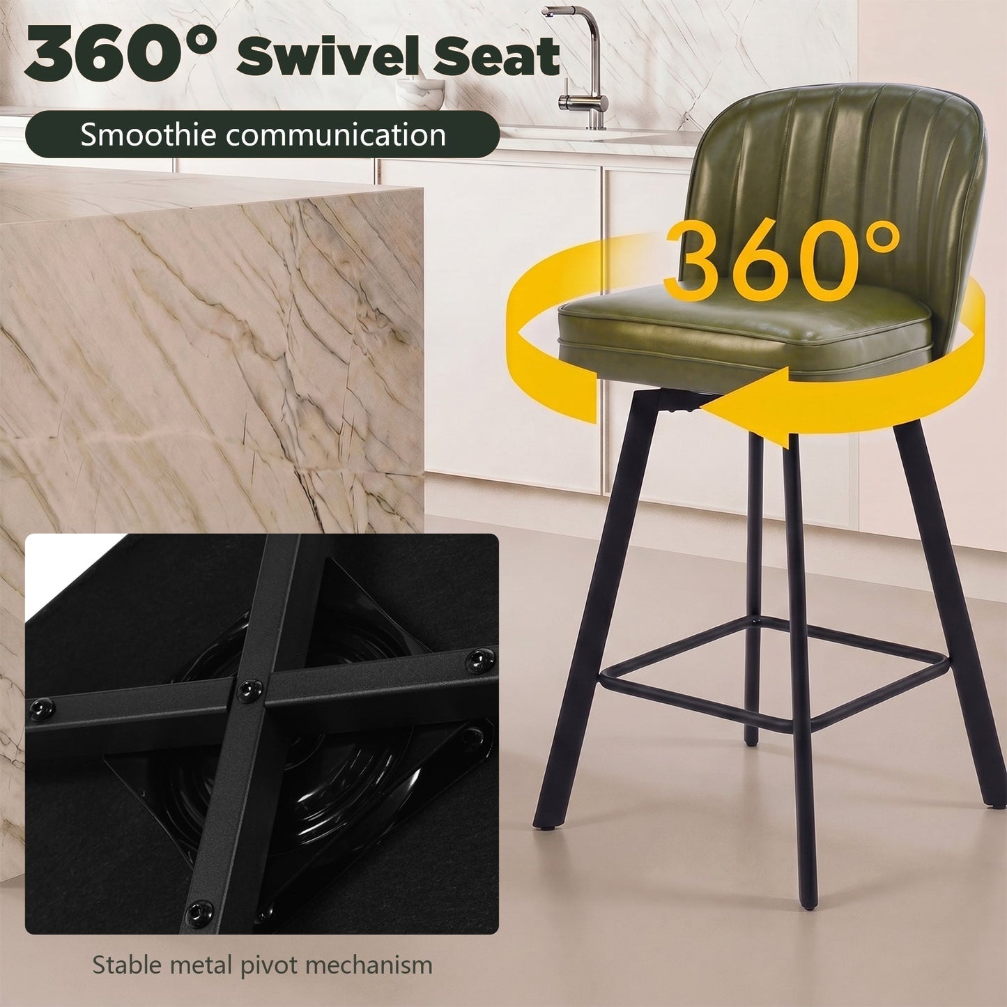 Advwin Set of 2 360° Swivel Bar Stools