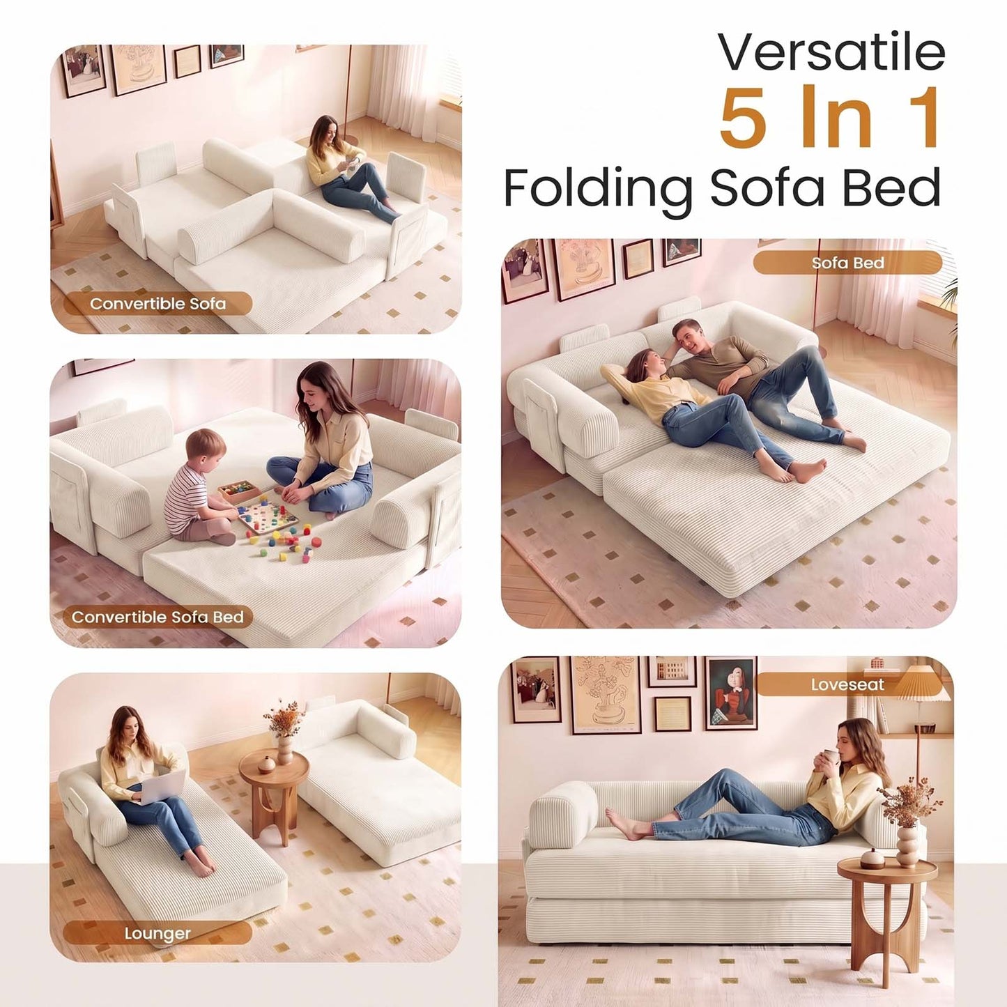 Advwin 5-in-1 Convertible Folding Loveseat Sofa Bed