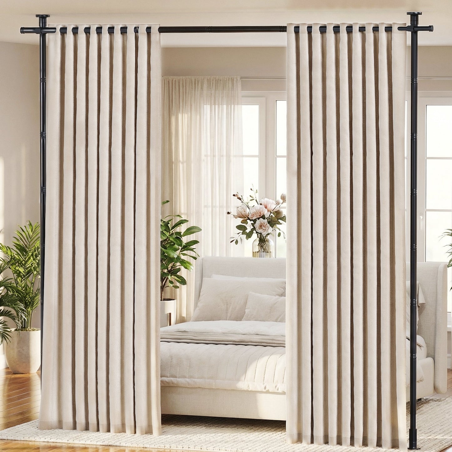 Advwin No Drill Adjustable Curtain Rod Room Divider Black