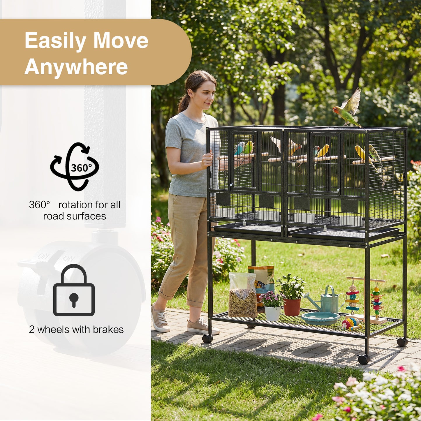 Advwin Bird Cage 2in1 Large Cage Wheel w/Brake