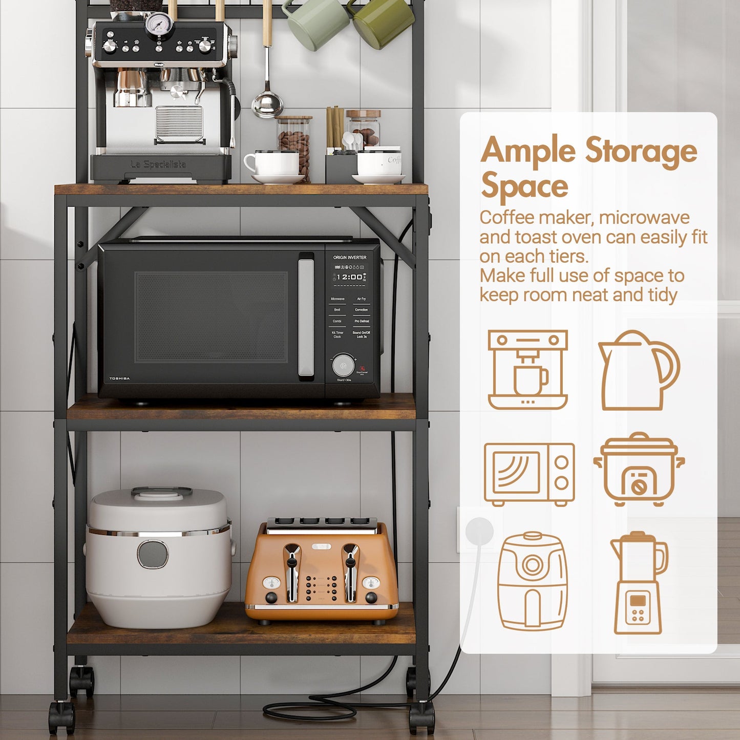 Advwin 4 Tiers Kitchen Bakers Rack with Power Outlet