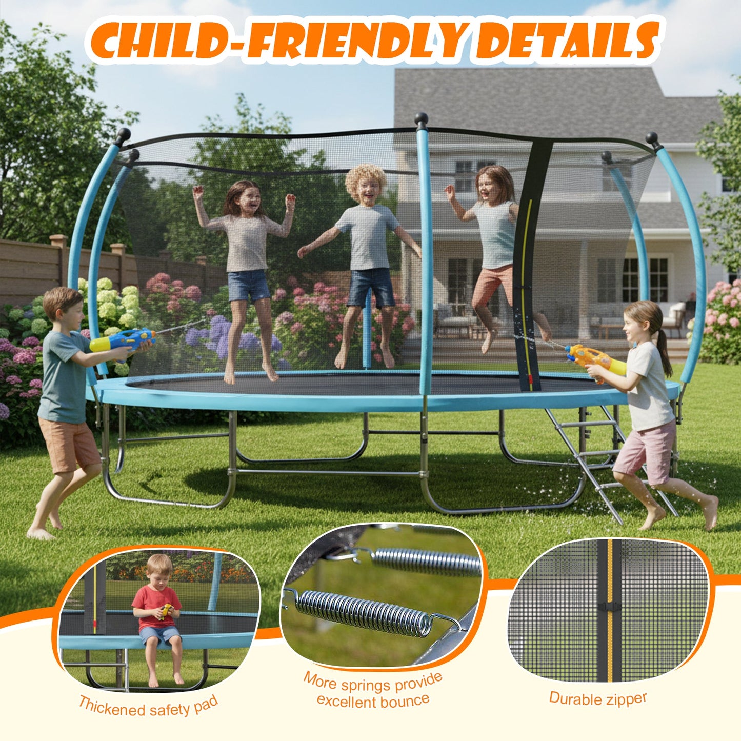 Advwin 14FT Trampoline Outdoor Recreational Trampoline Blue