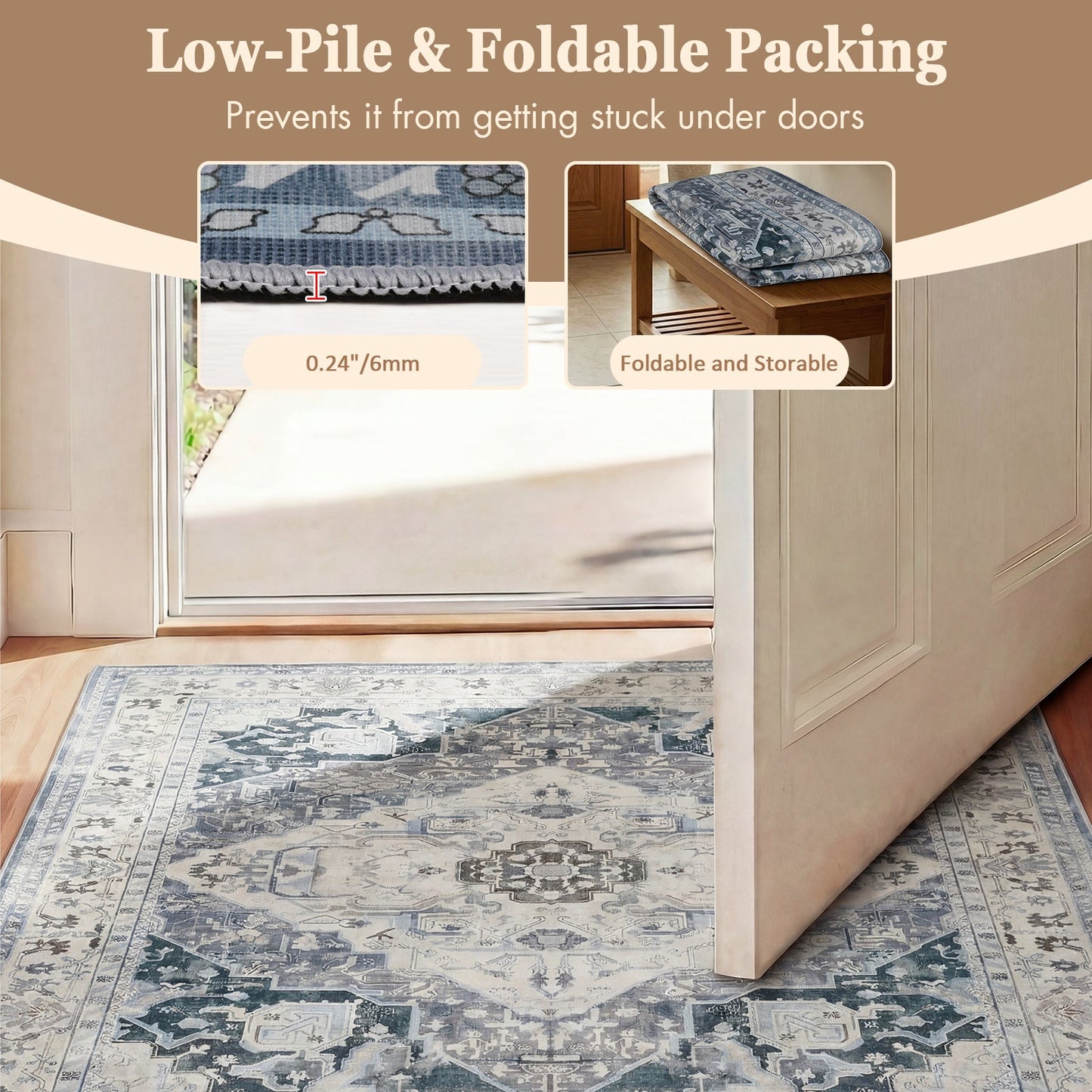 Advwin Vintage Thick Carpet Non-Slip Washable Rug Grey