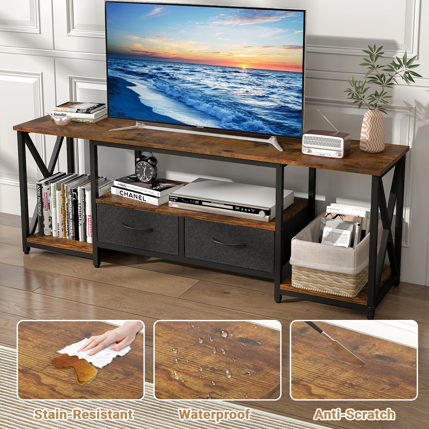 Advwin 160cm TV Cabinet Entertainment Unit with Storage