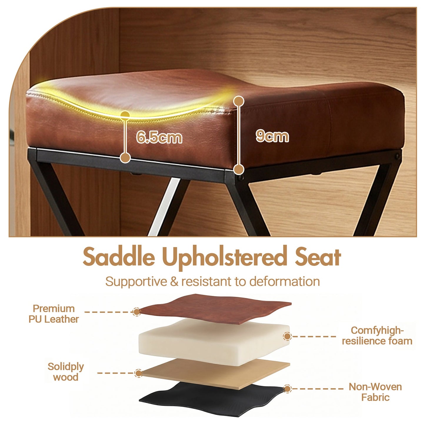 Advwin Set of 2 PU Leather Bar Stools with Footrest