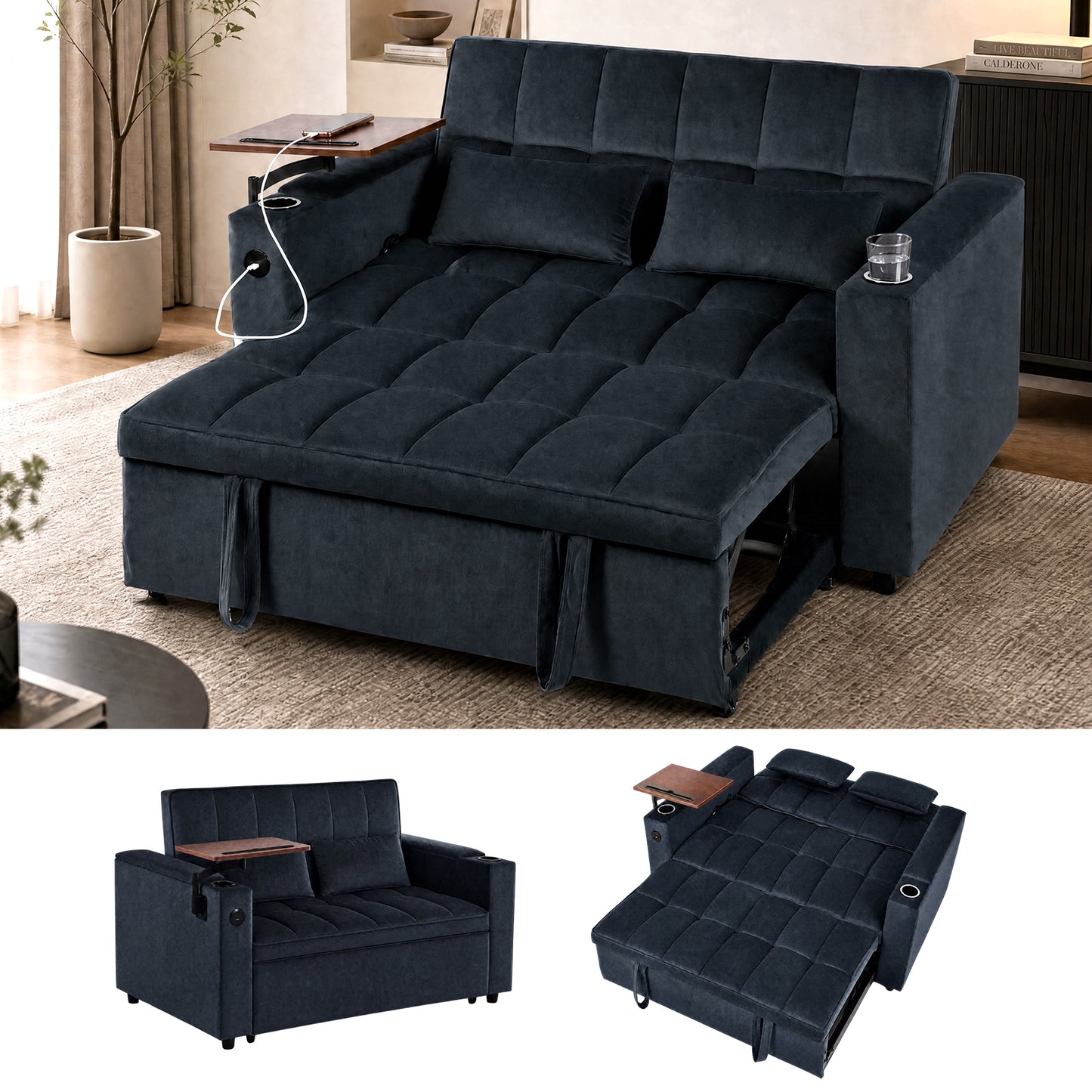 Advwin 3-in-1 Velvet Convertible Sofa Bed