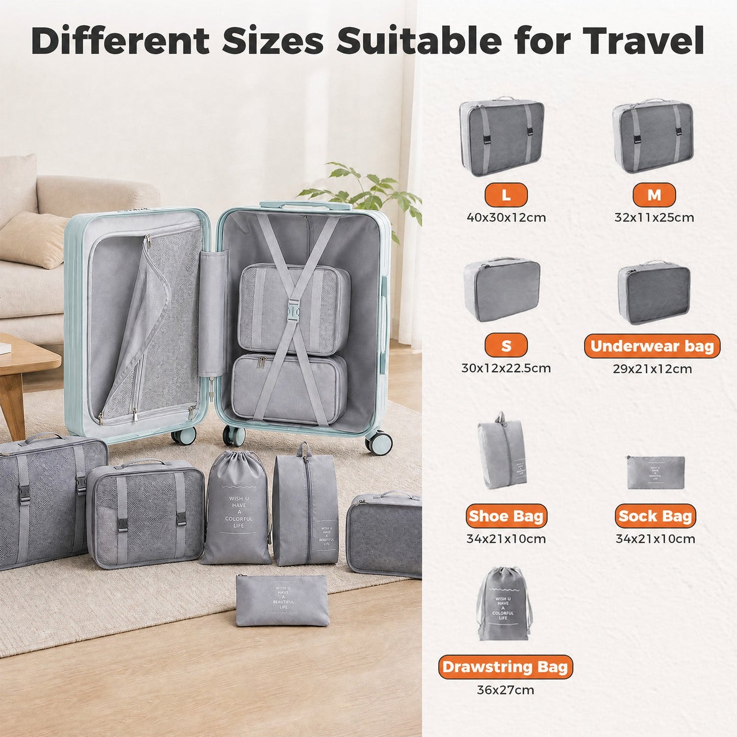 Advwin 20" Carry On Luggage with 7-Piece Travel Bag Set