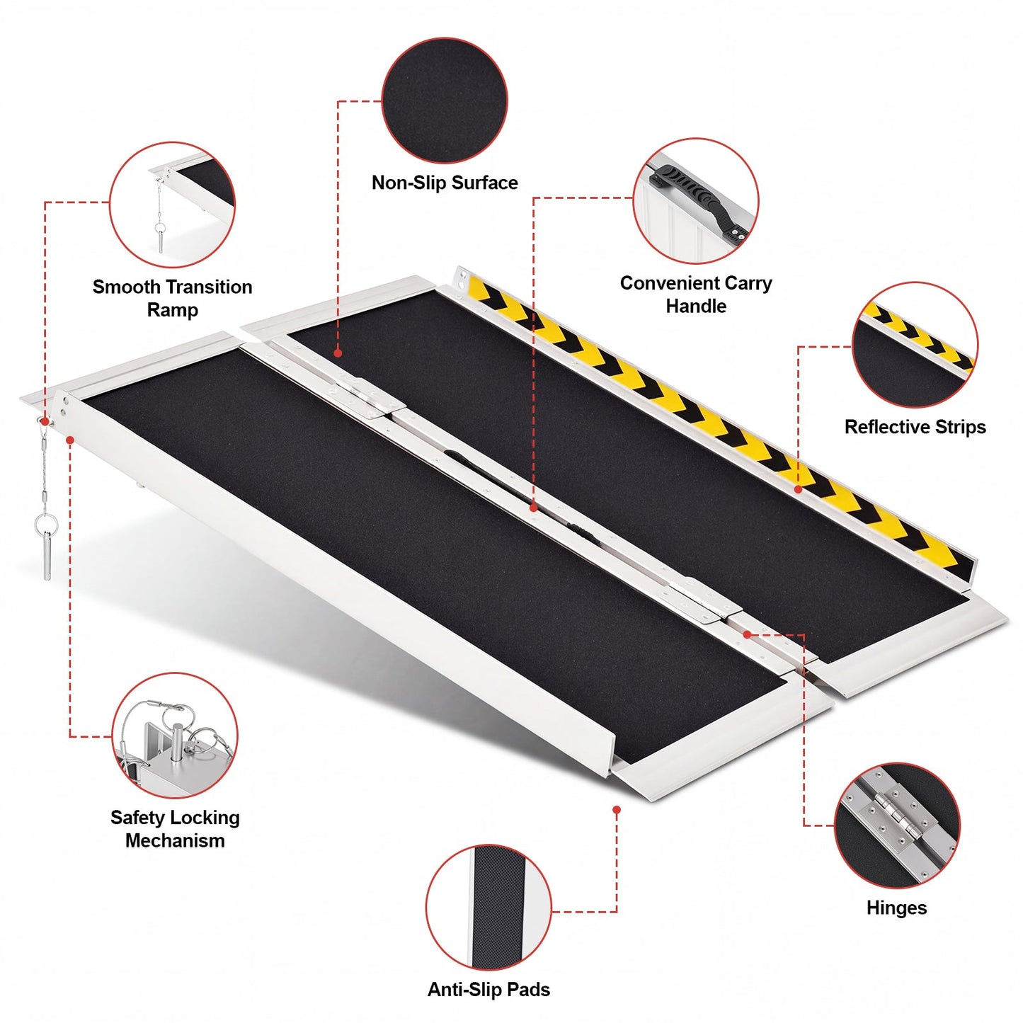 Advwin Wheelchair Ramp 3FT Portable Folding Aluminium Ramp