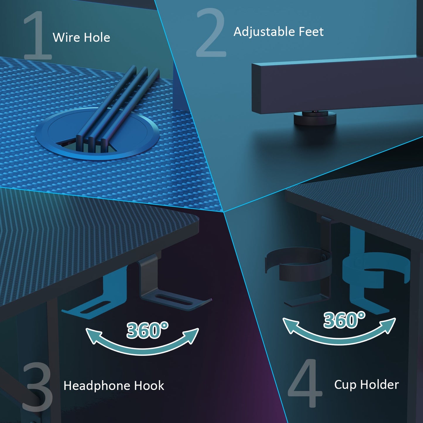 Advwin Gaming Desk with LED Lights & Power Outlets