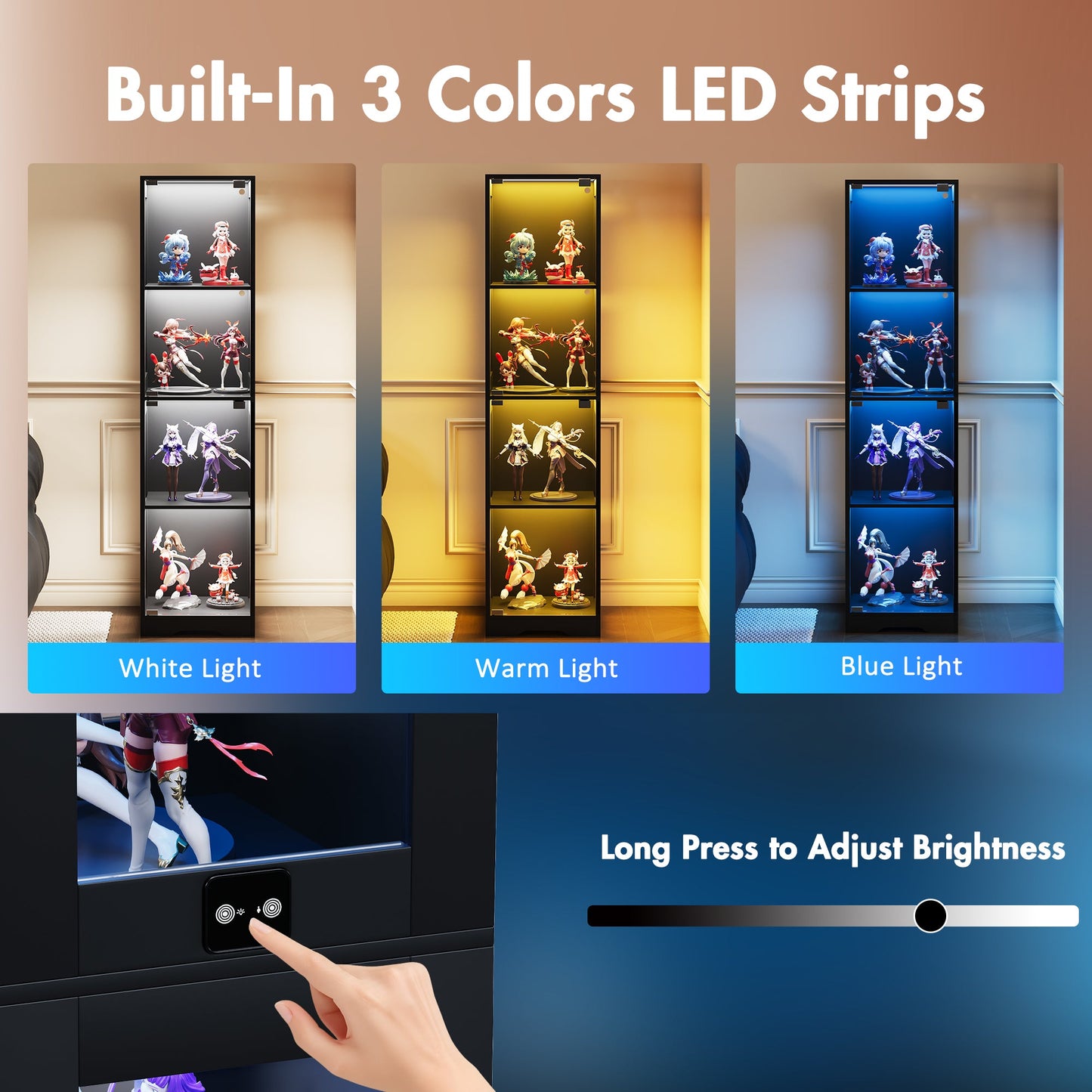 Advwin 4 Tier LED Glass Display Cabinet 160cm