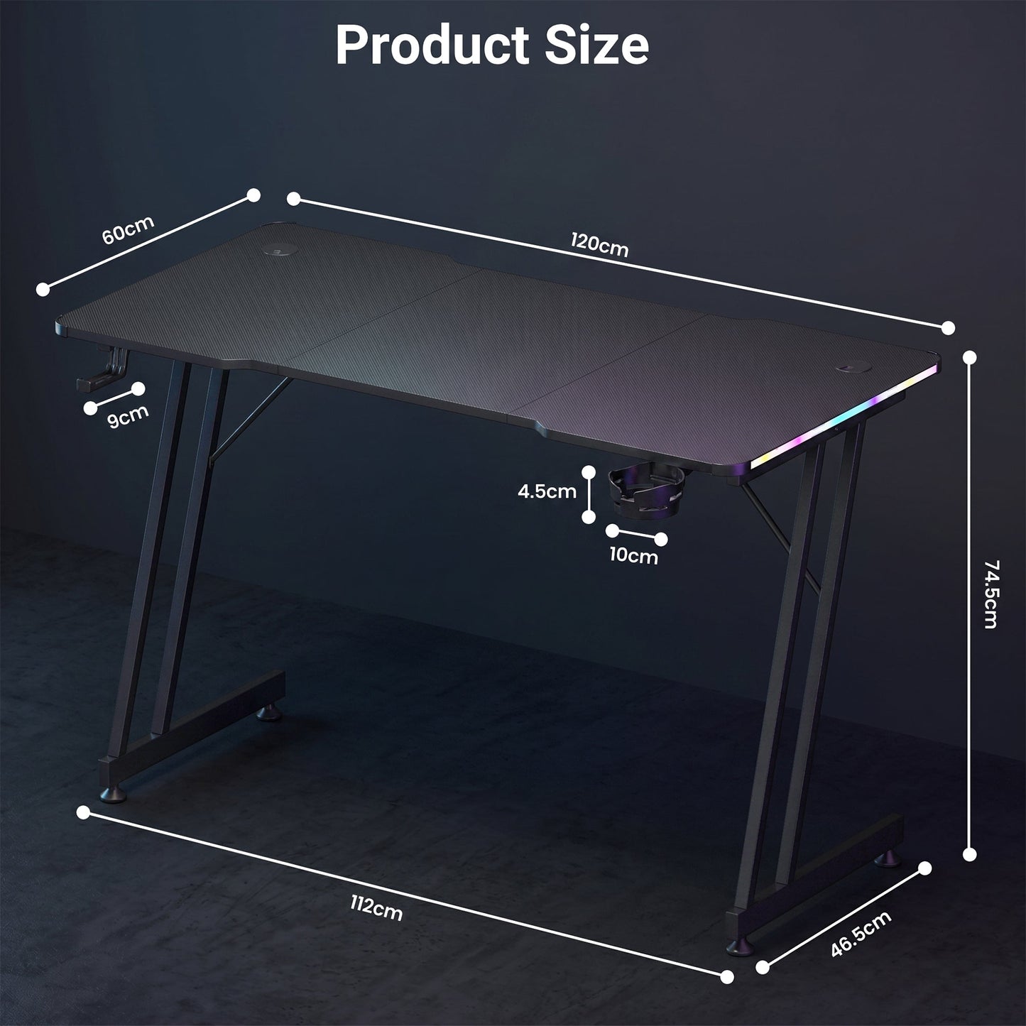 Advwin 120cm Z-Shape LED Gaming Desk w/ Mouse Pad