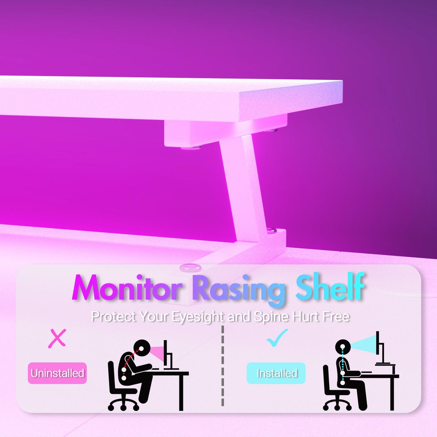 Advwin L Shaped Gaming Desk with LED Lights White
