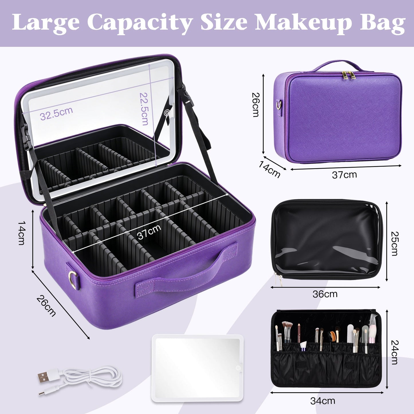 Advwin 15" Portable Makeup Case with LED Light Mirror