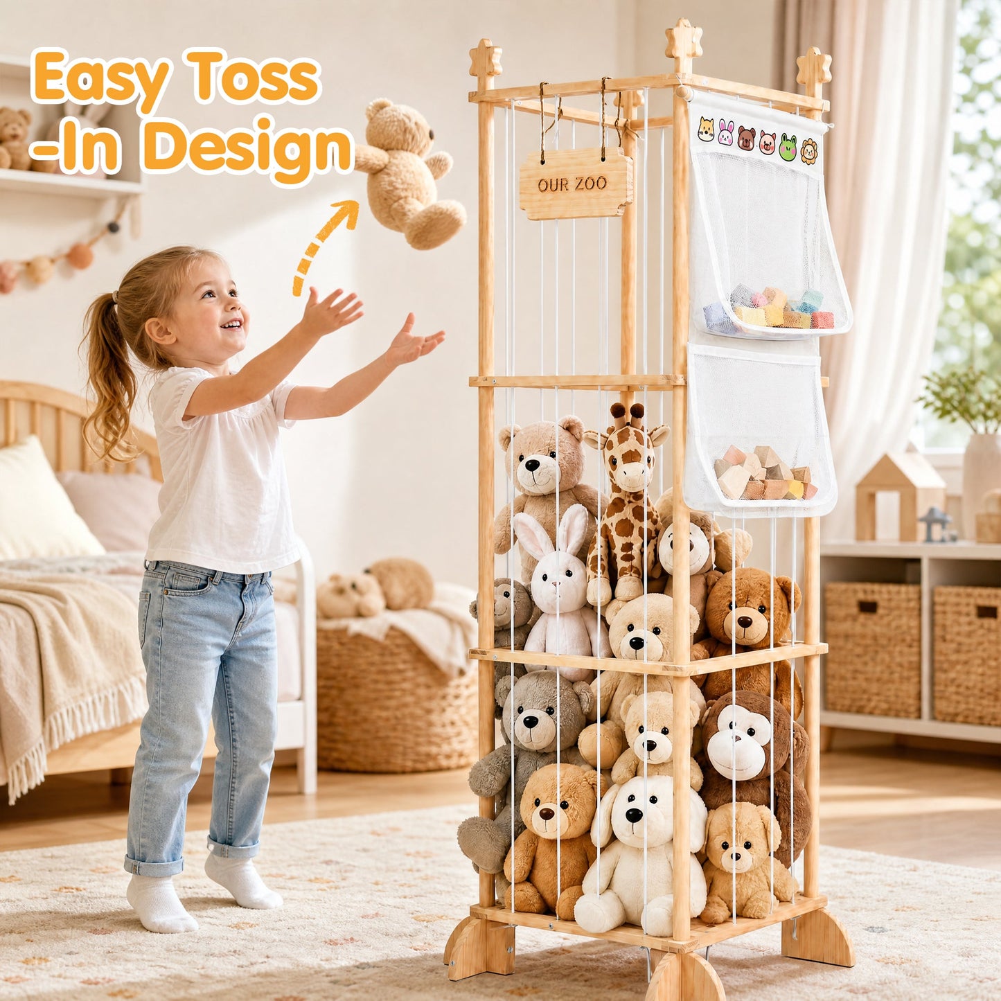 Advwin 142cm Tall Stuffed Animal Storage Organizer