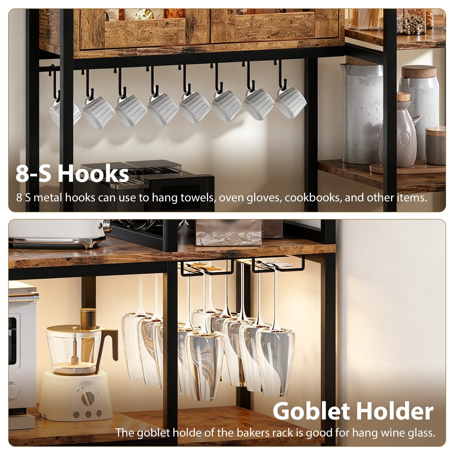 Advwin Bakers Rack with Power Outlet & LED Light