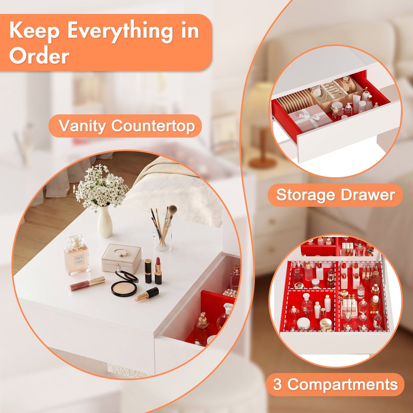 Advwin Makeup Vanity Desk with Flip Top Mirror & Drawer
