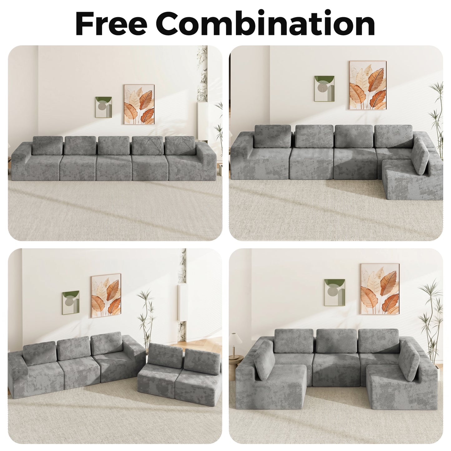 Advwin 5 Seater U-Shaped Chenille Modular Sectional Sofa