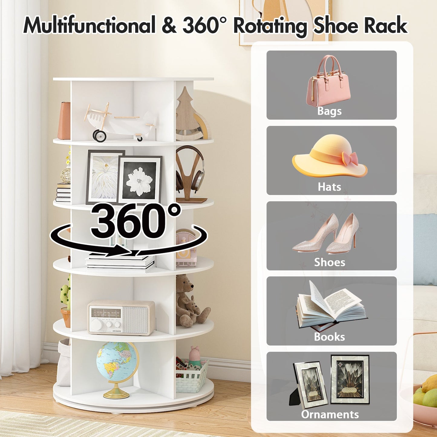 Advwin 5 Tier Rotating Shoe Rack Tower 360¡ã Revolving Rack