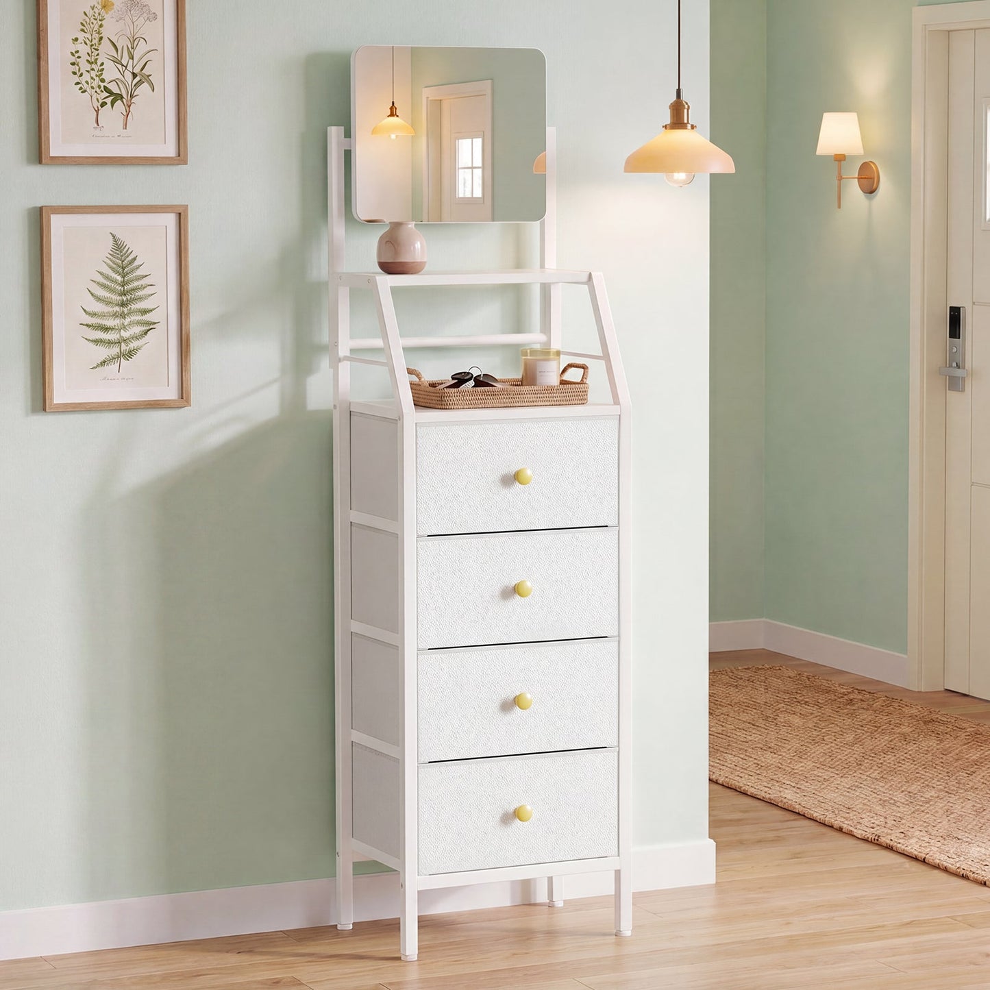 Advwin Vanity Desk with Mirror & 4 Drawers