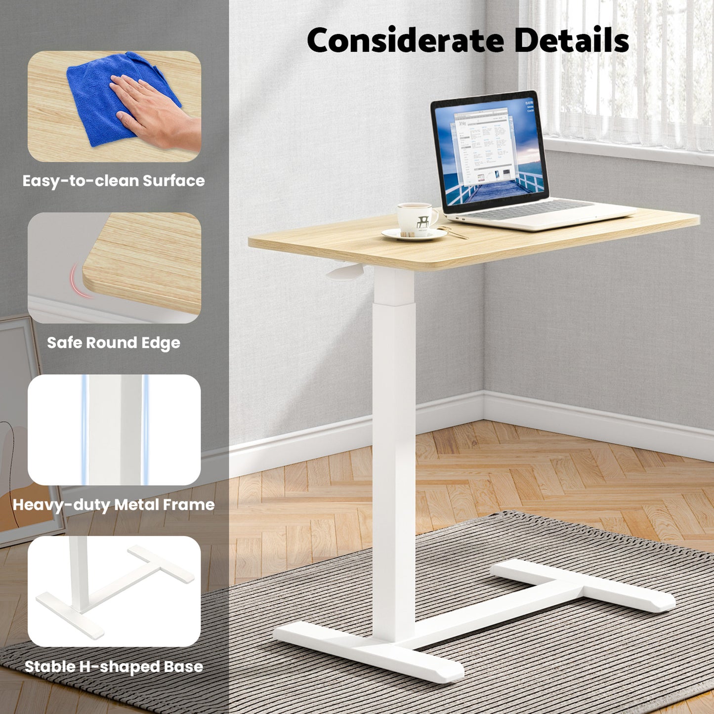 Advwin Mobile Standing Desk Pneumatic Height Adjustable