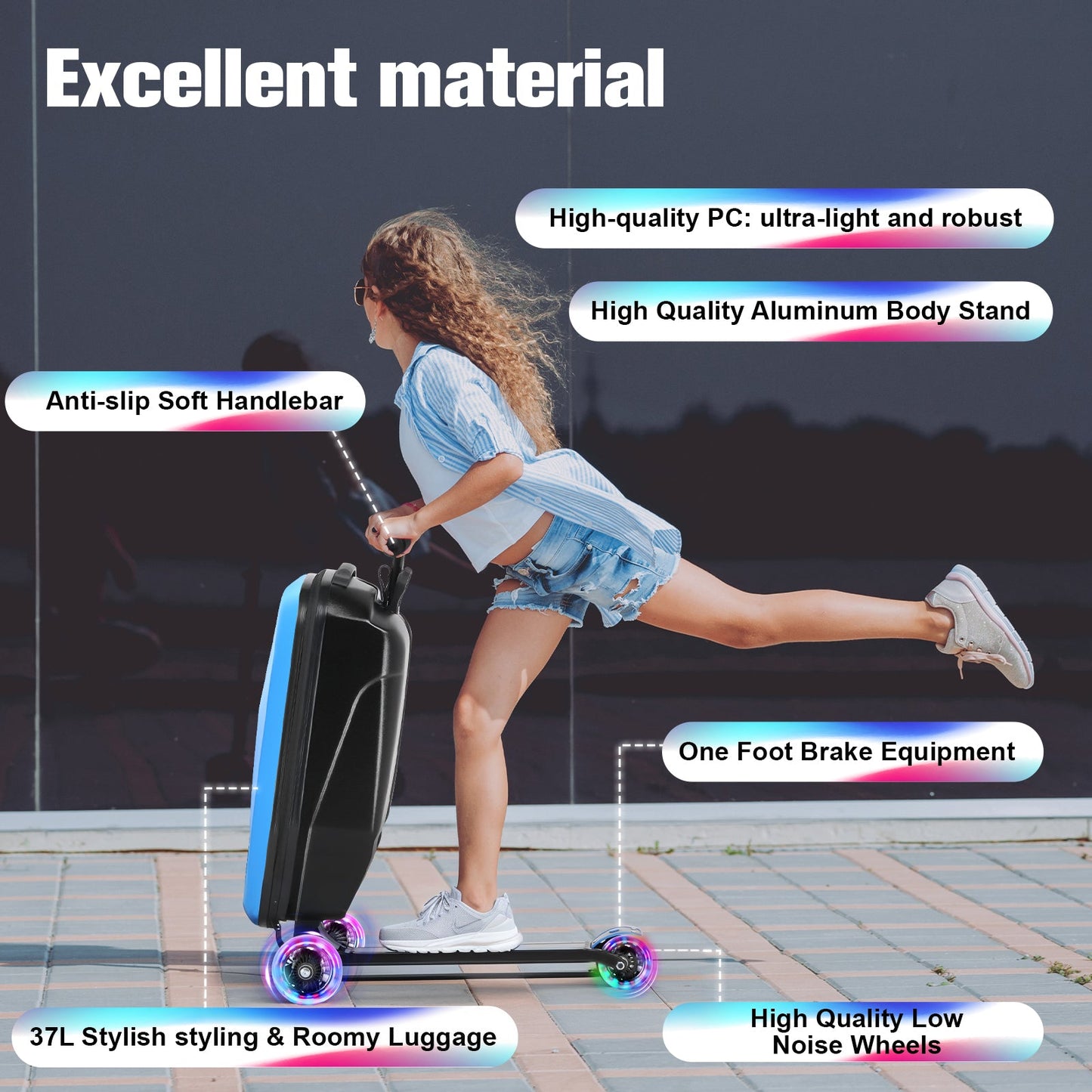 Advwin 2-in-1 Foldable Scooter Suitcase LED Wheels