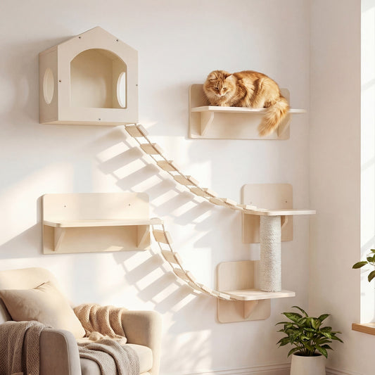 Advwin DIY Cat Wall Furniture 6-Piece Wooden Set