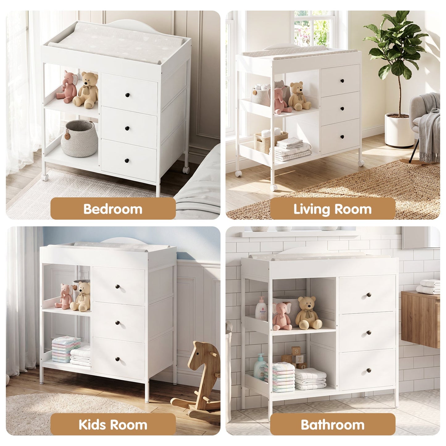 Advwin Baby Change Table with Casters & Drawers
