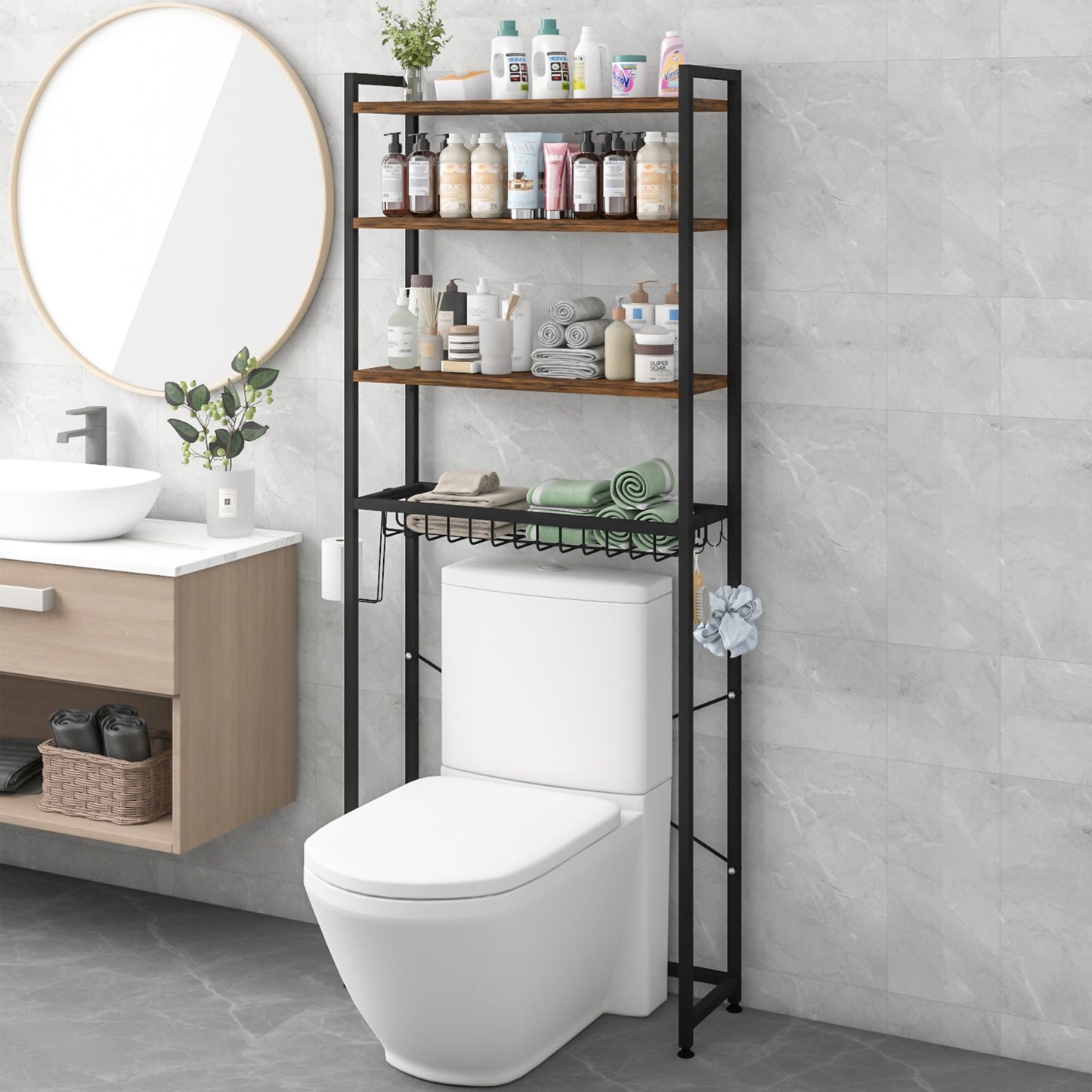 Advwin 4 Tier Over The Toilet Storage Rack Walnut