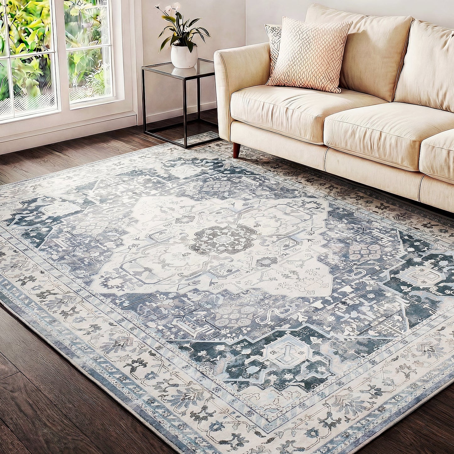 Advwin Vintage Thick Carpet Non-Slip Washable Rug Grey