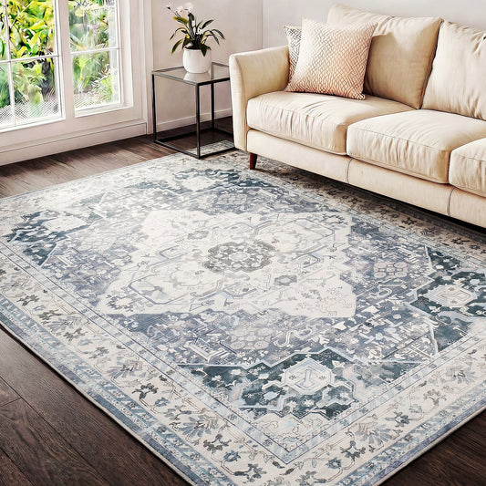 Advwin Vintage Thick Carpet Non-Slip Washable Rug Grey