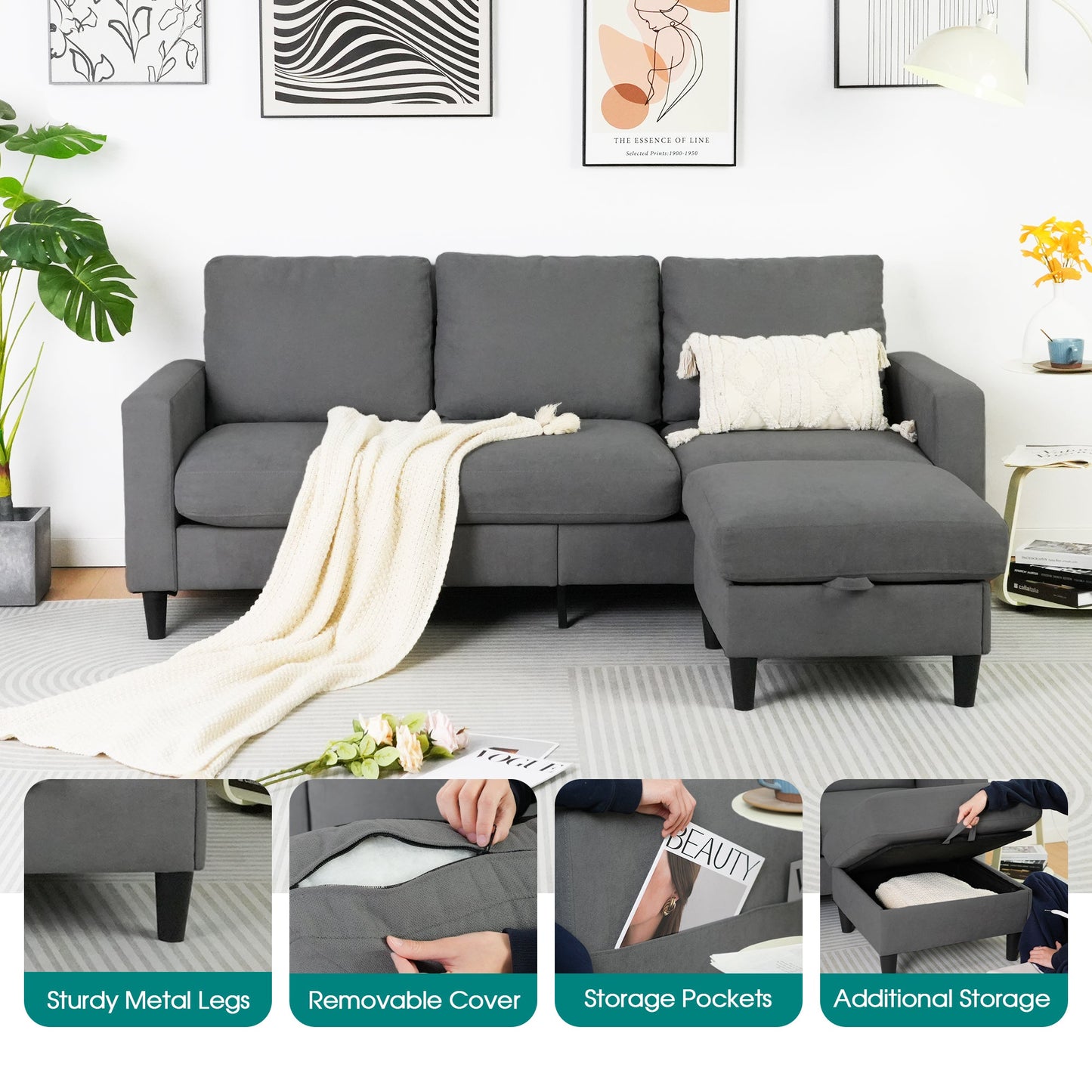 Advwin 3 Seater Sofa Lounge Set Grey