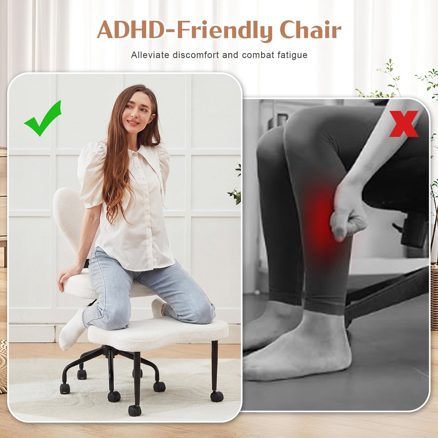 Advwin 360° Ergonomic Cross Legged Office Chair White