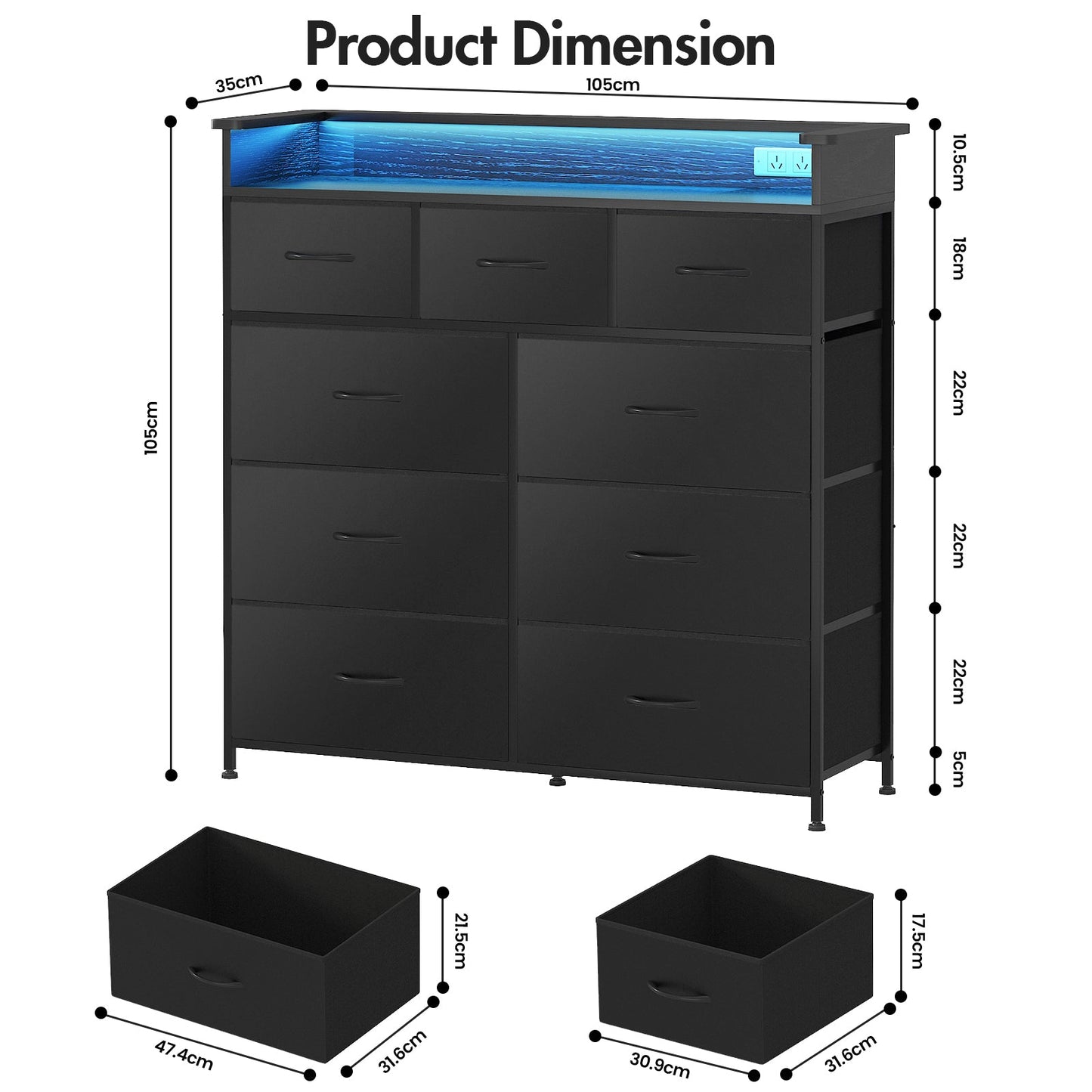 Advwin Chest of 9 Drawers Storage Cabinet with Open Shelf