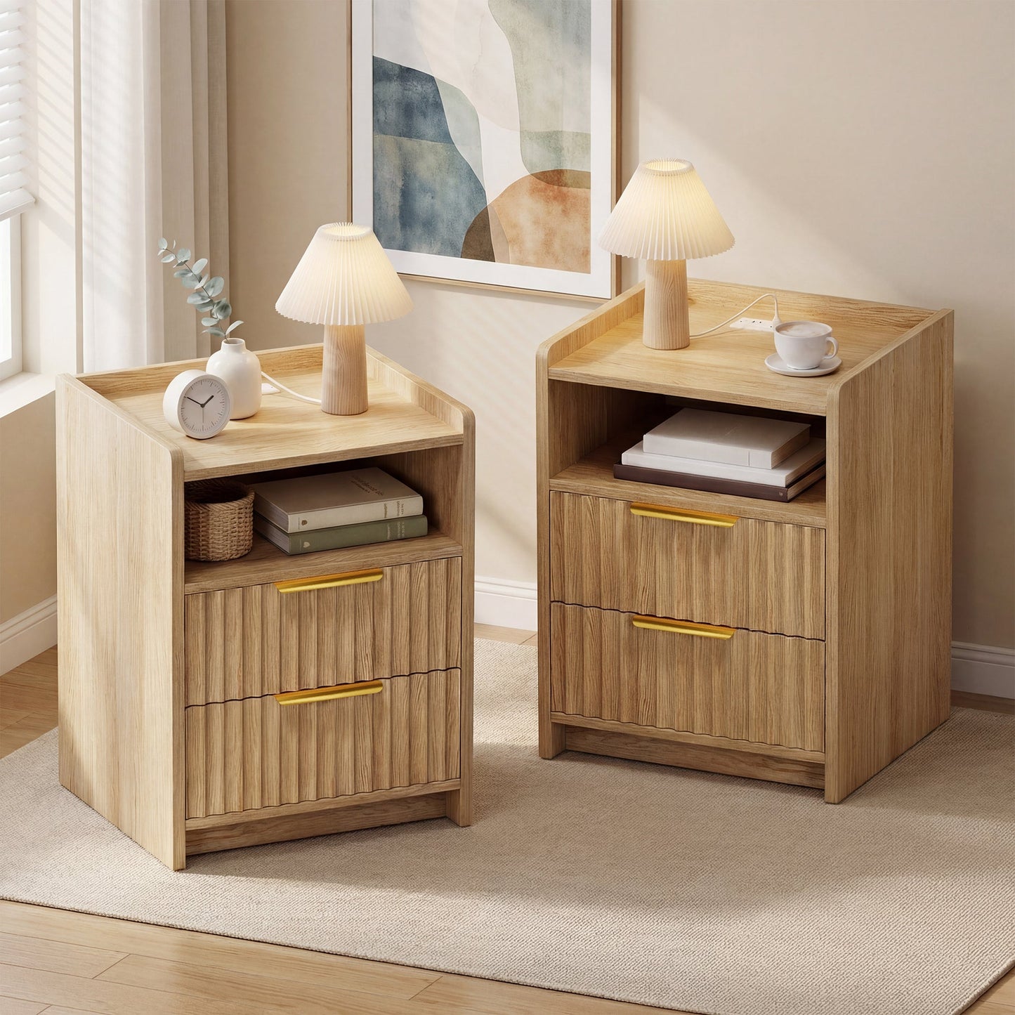 Advwin Set of 2 Bedside Table with Charging Station