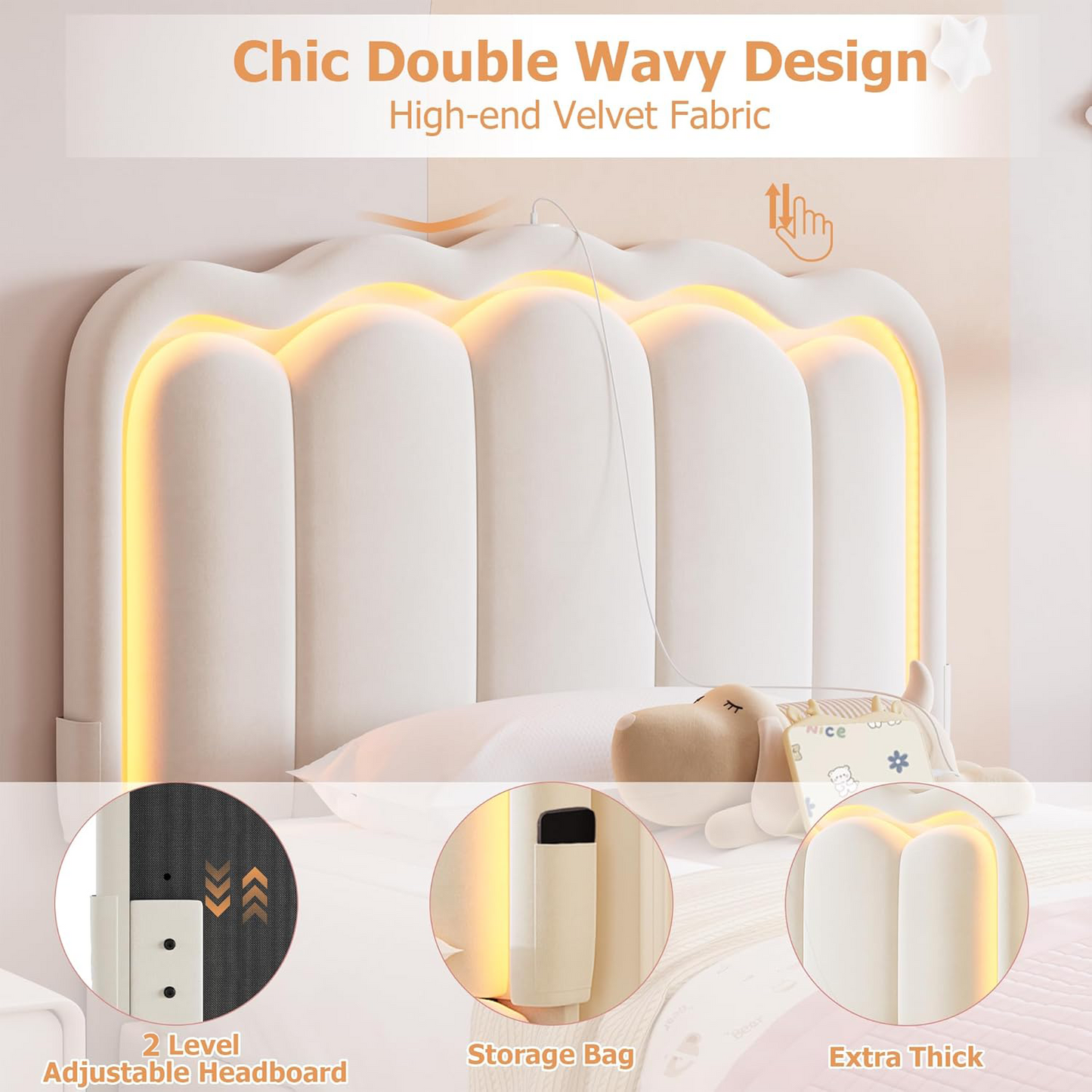 Advwin LED Bed Frame with Adjustable Headboard King Single