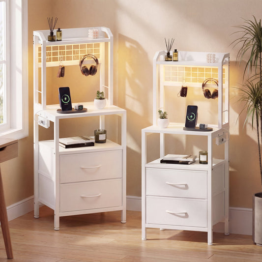 Advwin Set of 2 Bedside Table with Charging Station