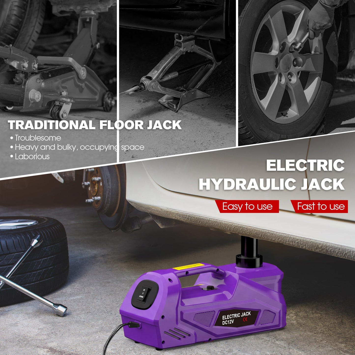 Advwin 5Ton 12V Electric Car Jack Lift Kit 15-45cm