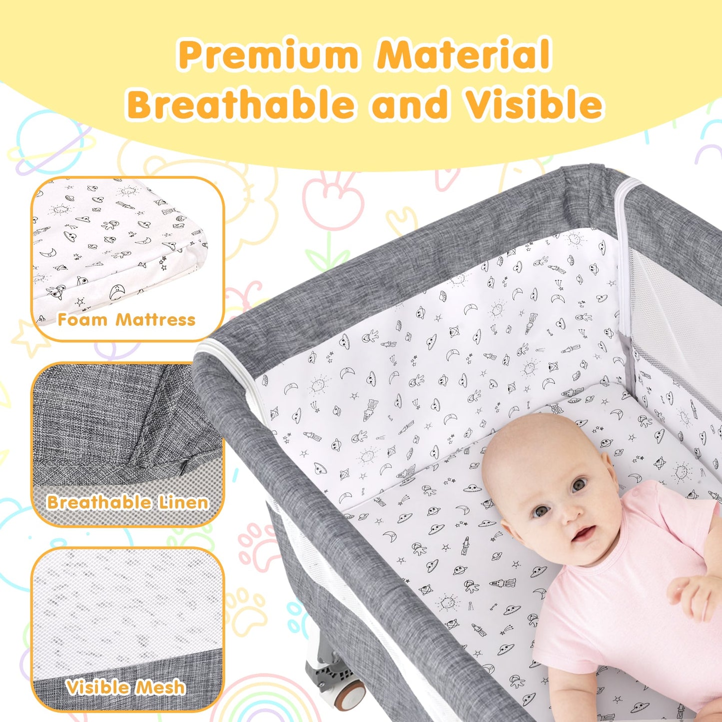 Advwin 3 in 1 Baby Bassinet 6 Height Adjustable