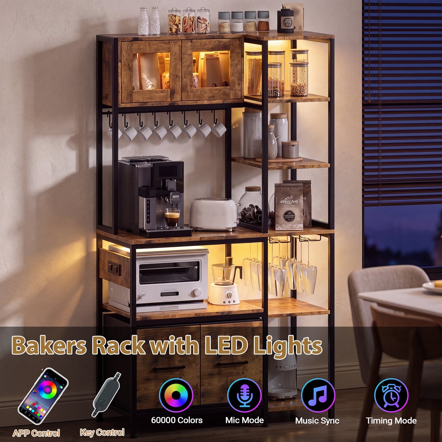 Advwin Bakers Rack with Power Outlet & LED Light