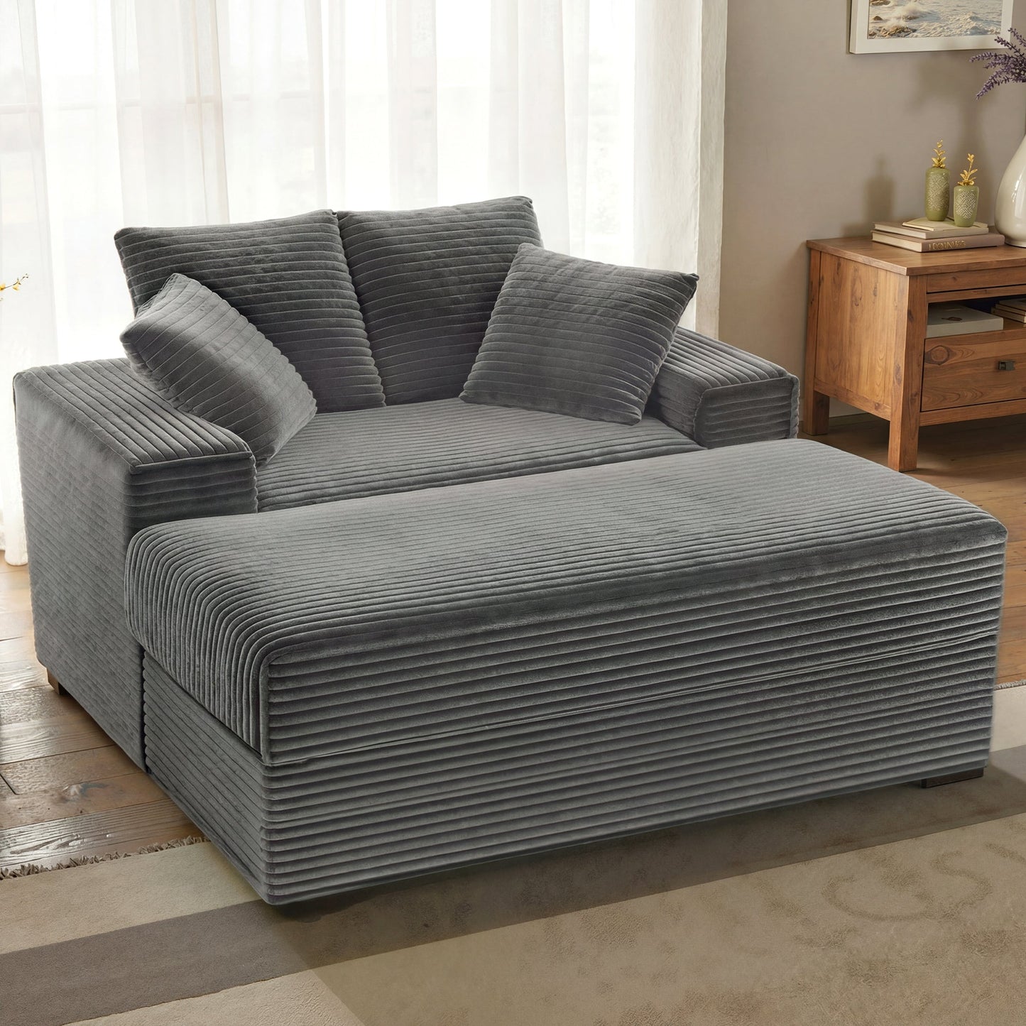 Advwin 146cm Chaise Lounge Chair with Storage Ottoman