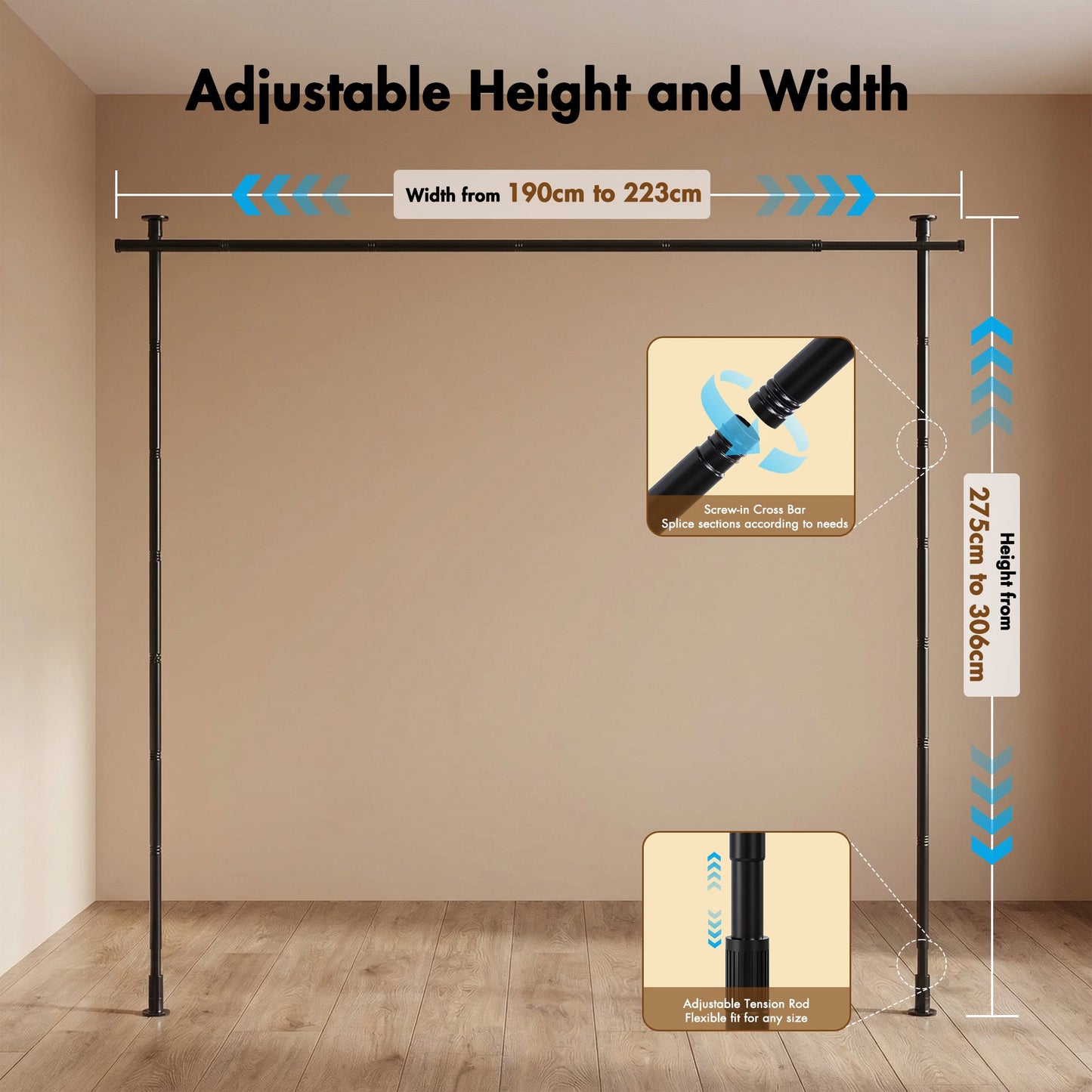 Advwin No Drill Adjustable Curtain Rod Room Divider Black
