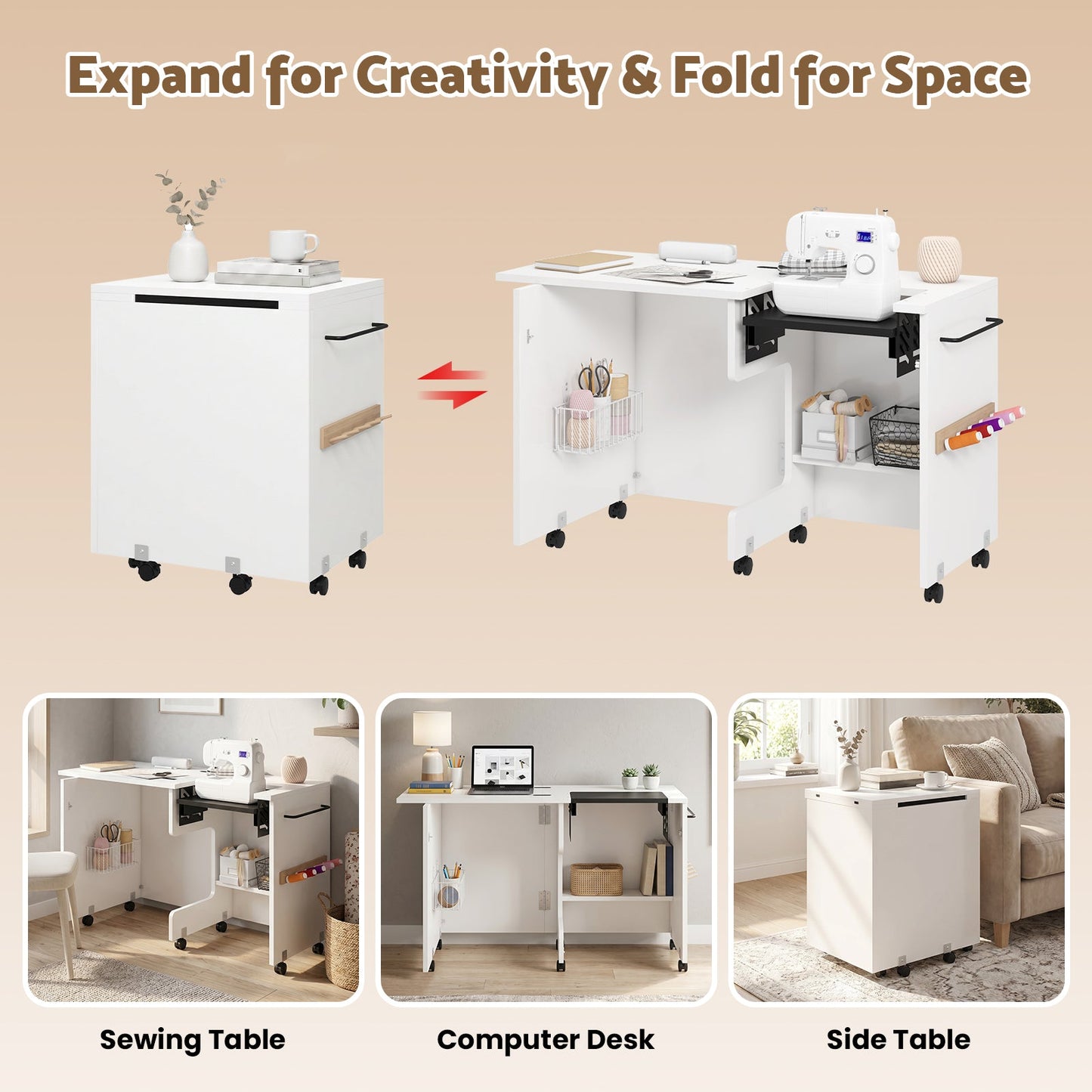Advwin Folding Sewing Table with Adjustable Platform
