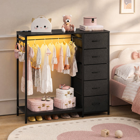 Advwin Fabric Chest of Drawers with Hanging Rack